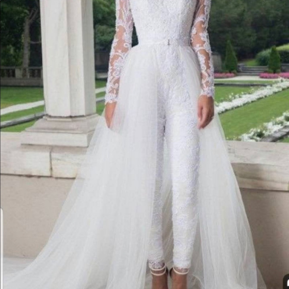 Beautiful white lace and tulle bridal jumpsuit